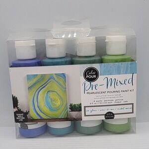American Crafts Color Pour Pre-Mixed Paint Kit 4/Pkg-Sea Glass Pearlescent